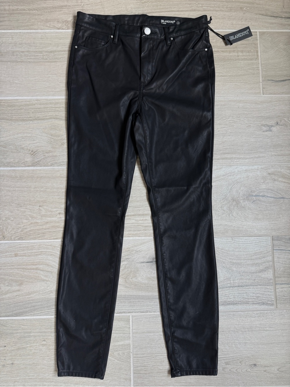 NEW BLANKNYC The Bond Vegan Leather Pants Womens 29 Black Mid Rise Tapered NWT